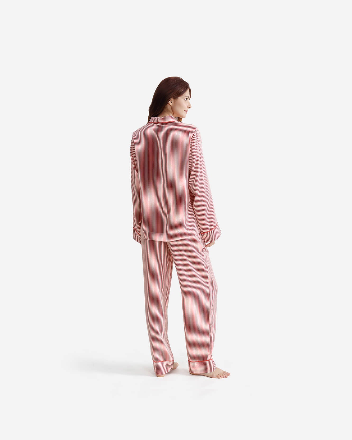 Silky Lyocell Long Striped Pajama Set - Image 3