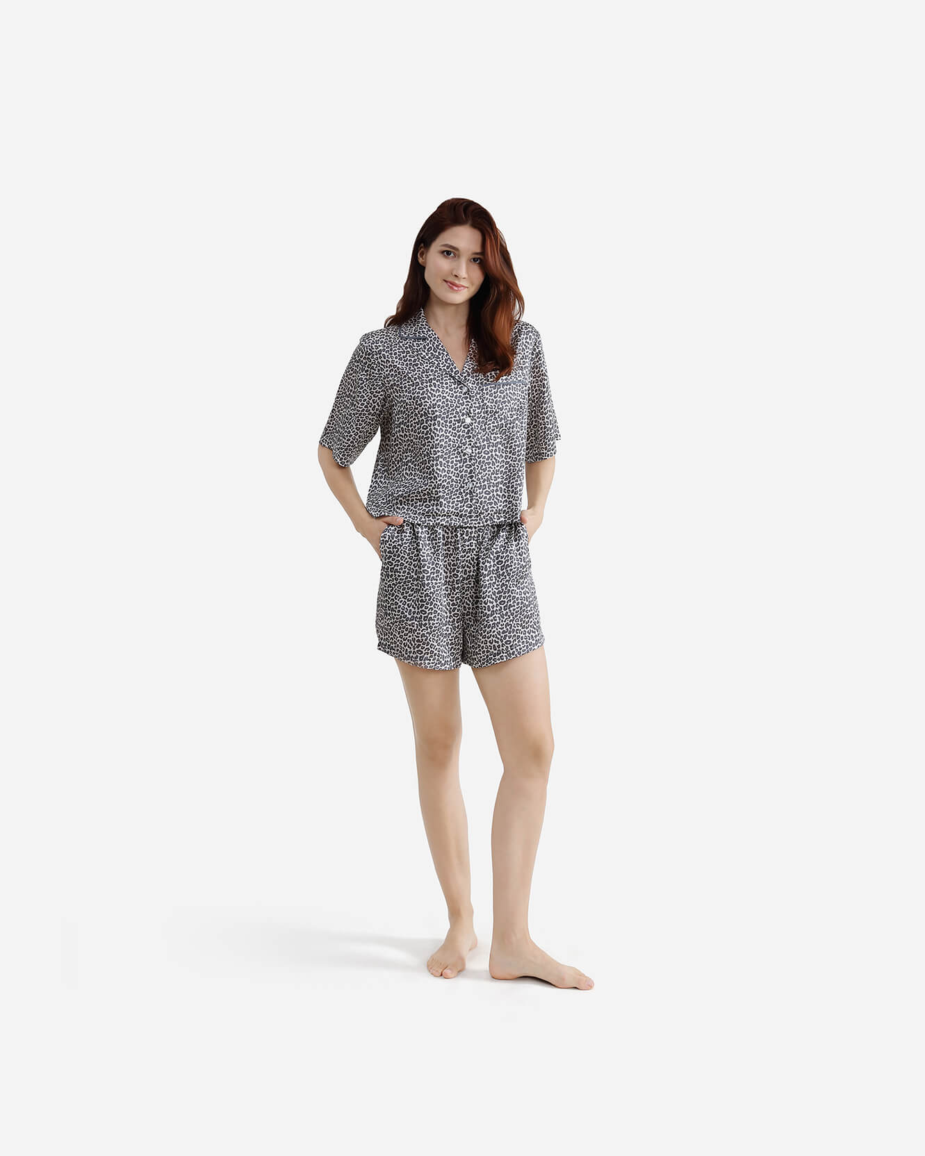 Silky Lyocell Short Leopard Print Pajama Set
