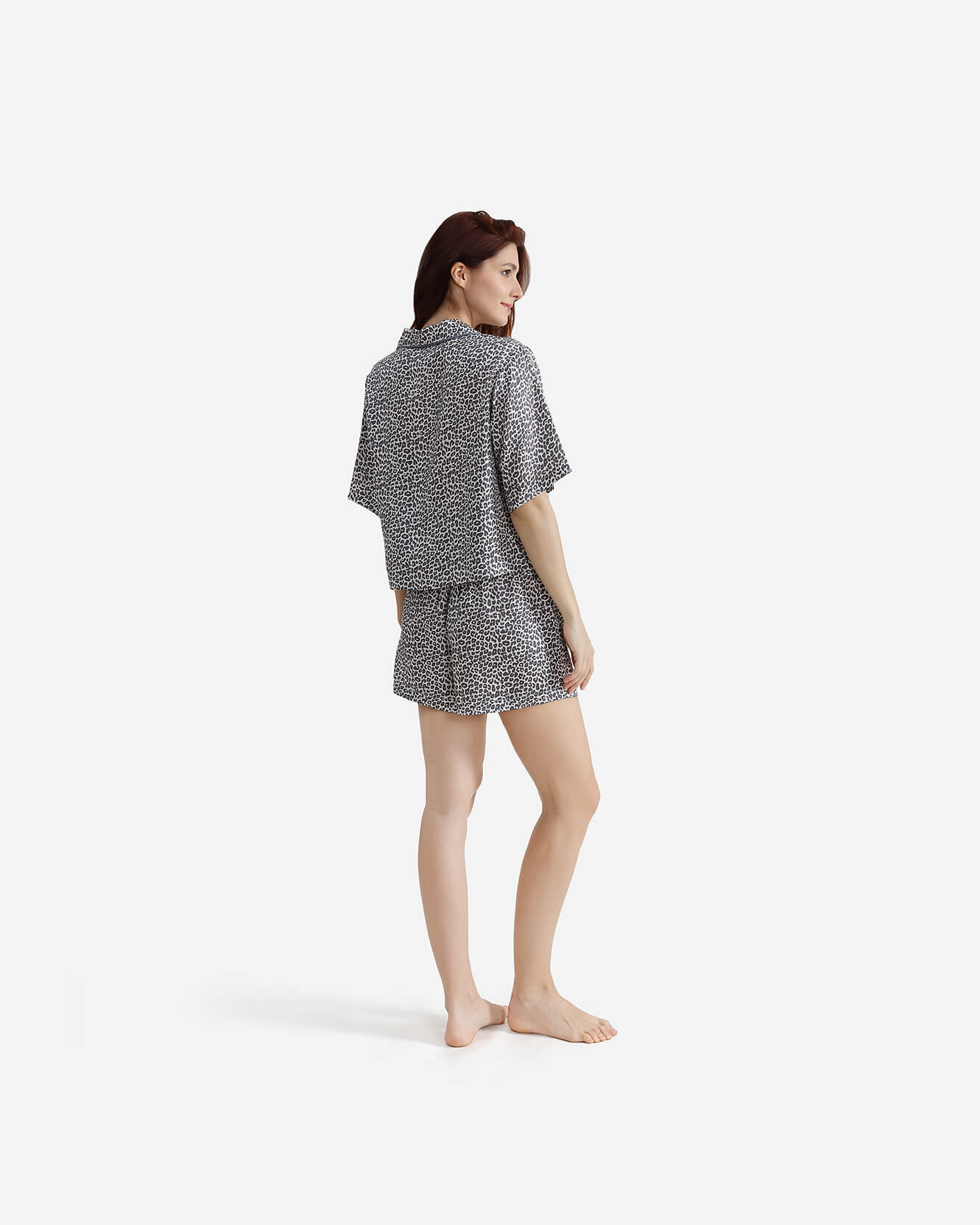 Silky Lyocell Short Leopard Print Pajama Set - Image 3