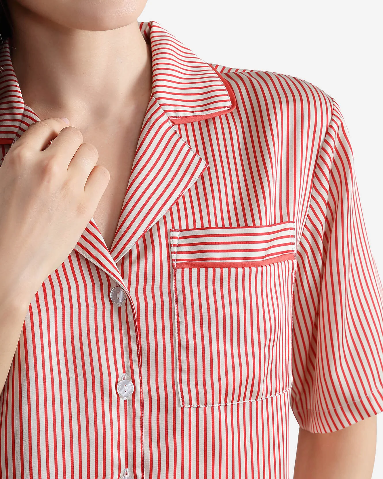 Silky Lyocell Short Striped Pajama Set - Image 2