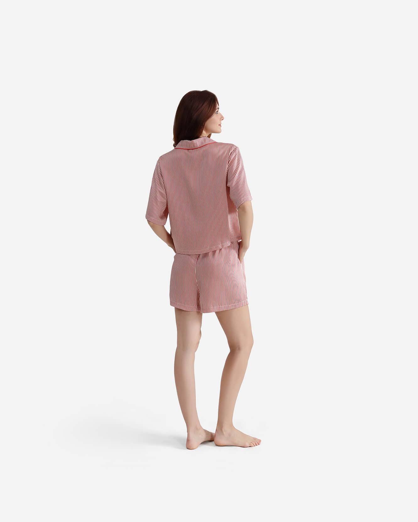 Silky Lyocell Short Striped Pajama Set - Image 3