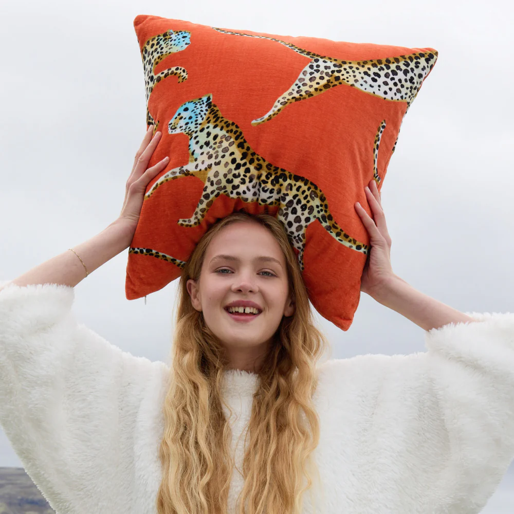 Velvet Leaping Small Leopard Throw Pillow - Image 4