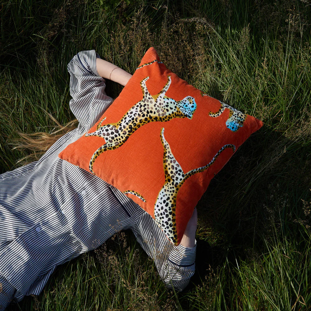 Velvet Leaping Small Leopard Throw Pillow - Image 5